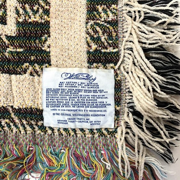 Vintage Tapestry Afghan Woven Blanket Birds Williamsburg 52” x 40" - Picture 7 of 8